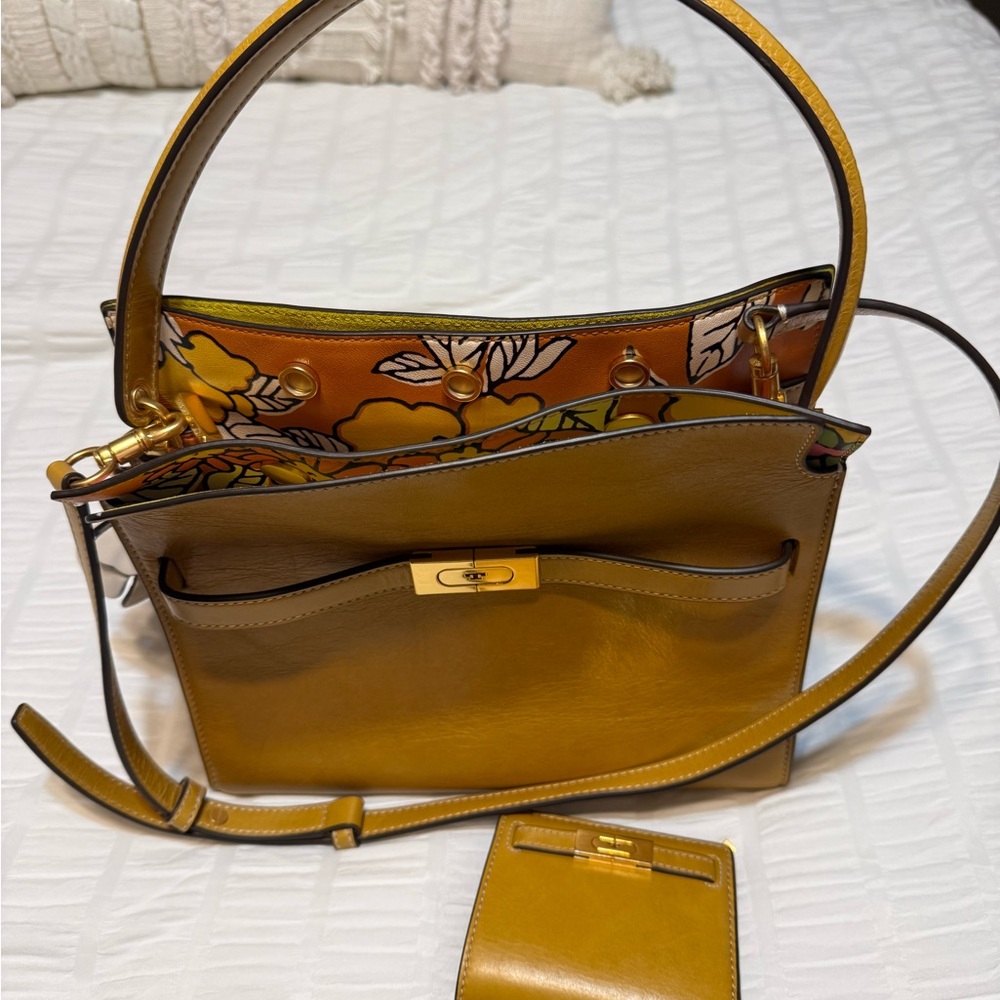 Tory Burch Lee Radziwill Small Double Bag in Deep Sunflower and matching wallet
